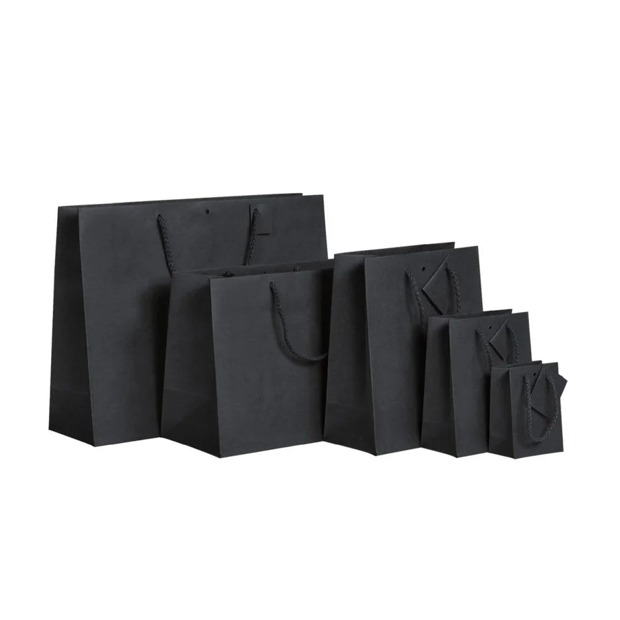 Cinq formats de sacs papier kraft luxe noir intense pour boutique et commerce de détail