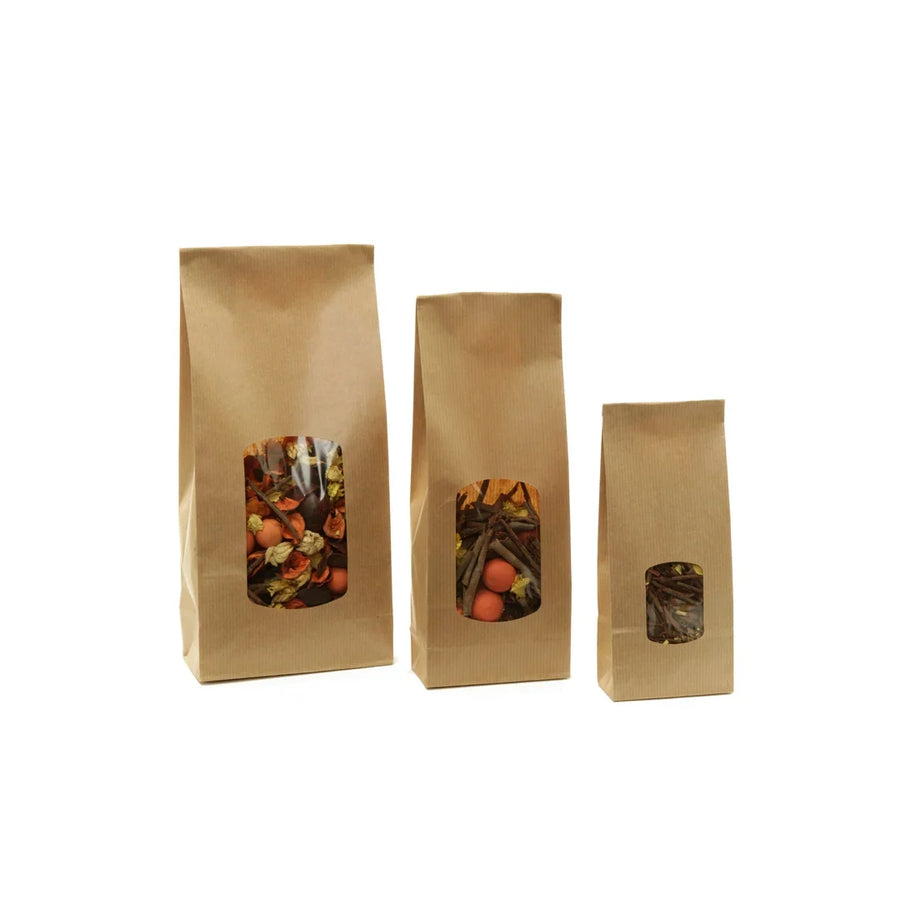 Sachets SOS kraft brun vergé avec fenêtre — 3 formats disponibles pour épicerie et confiserie