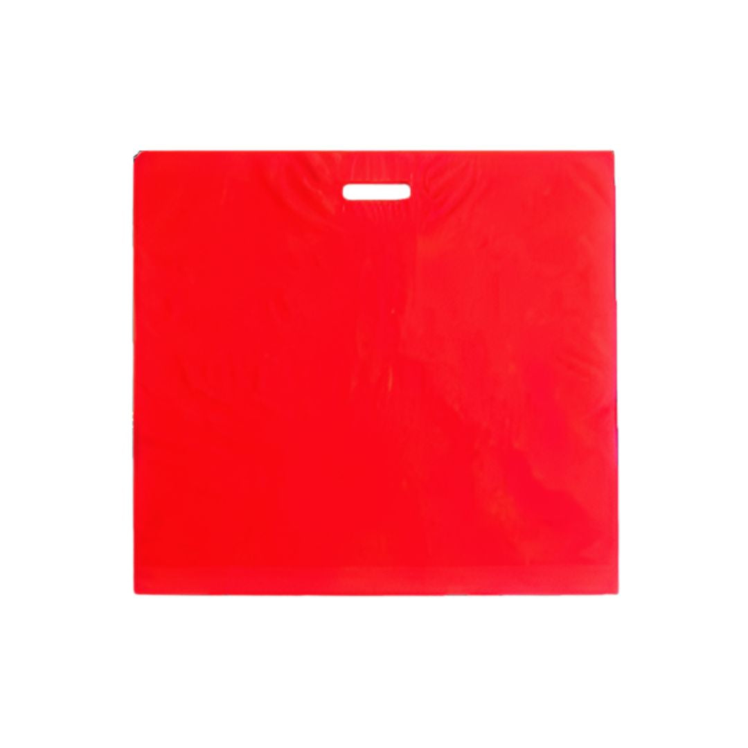 Sacs plastique rouge 64x59+8 poignées découpées
