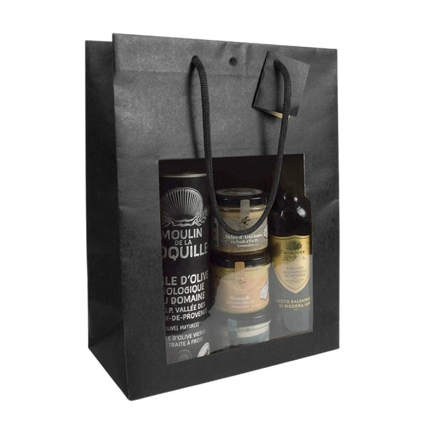 Sac kraft avec fenêtre – brun naturel et noir – 6 formats