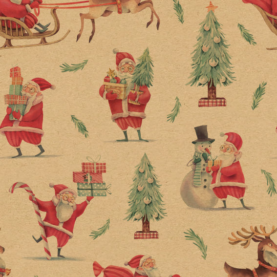 Rouleau papier motifs Noël sur kraft lisse - 50m
