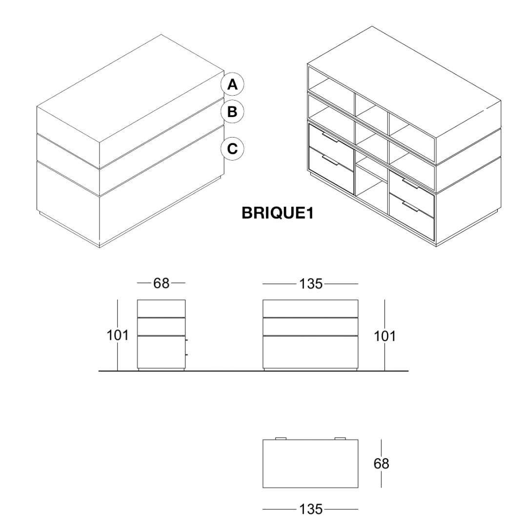 Comptoir brique personnalisable professionnel pour magasin et accueil - dessin technique