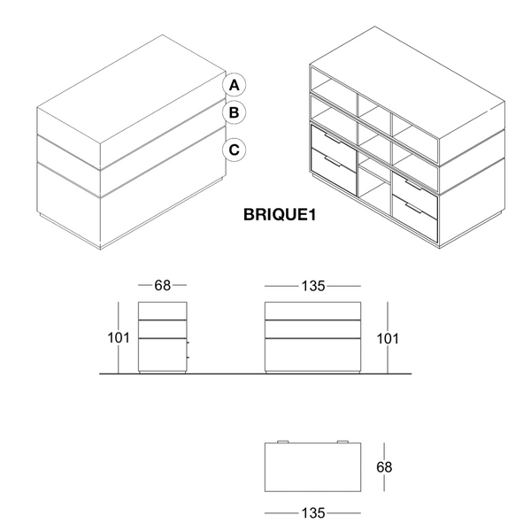 Comptoir brique personnalisable professionnel pour magasin et accueil - dessin technique