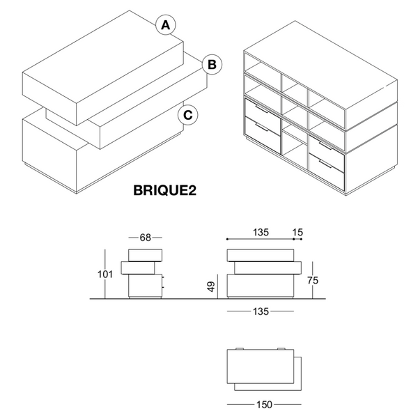 Comptoir brique personnalisable professionnel pour magasin et accueil - dessin technique