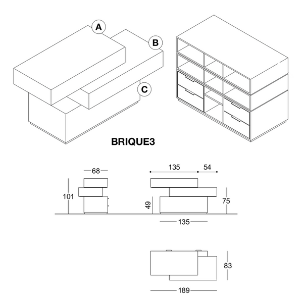 Comptoir brique personnalisable professionnel pour magasin et accueil - dessin technique