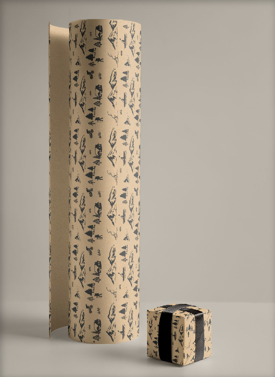 Rouleau de papier motifs varié sur kraft brun - 100m