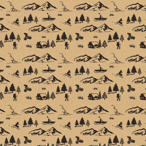 Rouleau de papier kraft brun à motifs floral bourgeon imprimés, solide et recyclable, idéal pour emballage cadeau, fleuristes et commerces de détail.