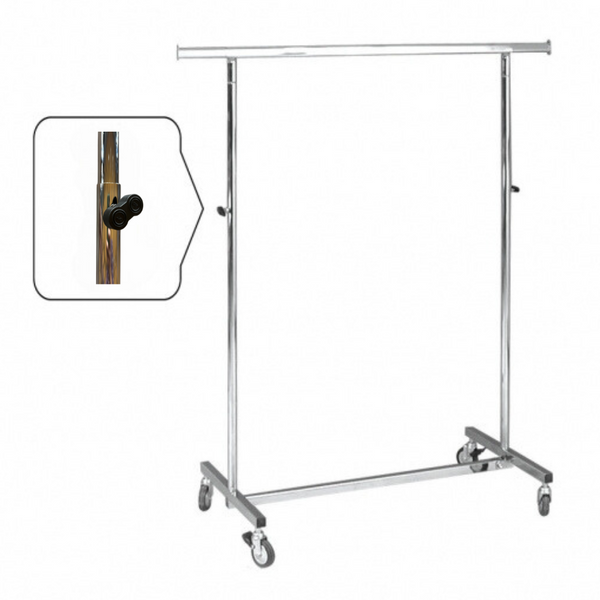Portant pliable en métal chromé réglable en hauteur avec 4 roues Ø 8 cm – penderie mobile pour vêtements professionnels