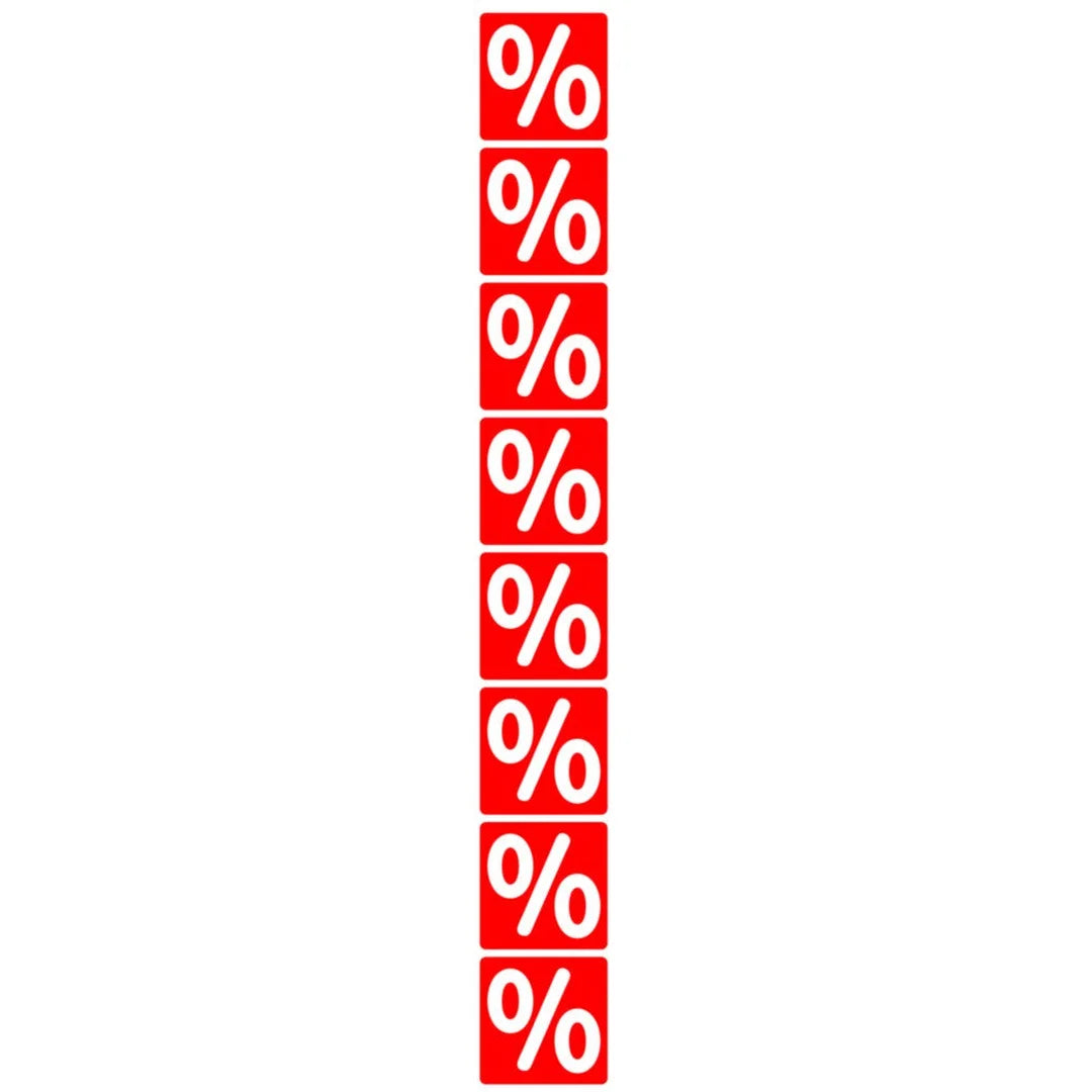Adhésif % blanc sur rouge orientation horizontale 13x99 cm pour vitrine de magasin