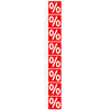Adhésif % blanc sur rouge orientation horizontale 13x99 cm pour vitrine de magasin