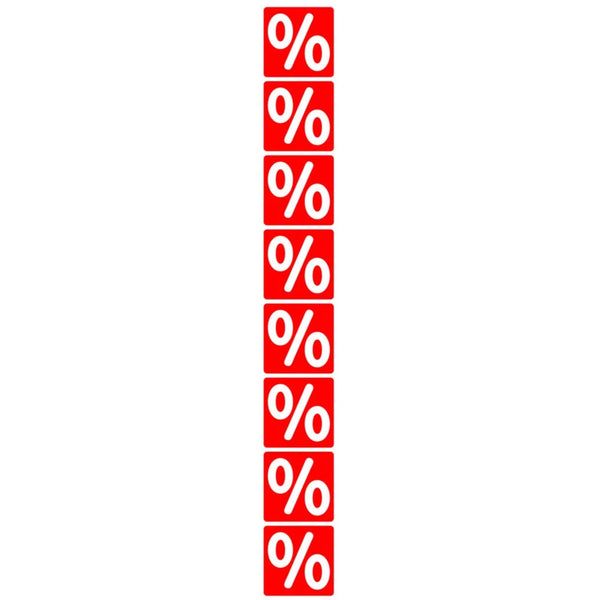 Adhésif % blanc sur rouge orientation horizontale 13x99 cm pour vitrine de magasin