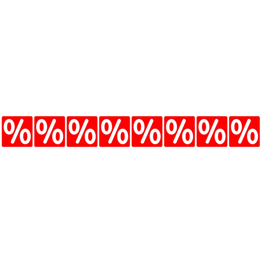 Adhésif % blanc sur rouge orientation verticale 13x99 cm pour signalétique soldes boutique