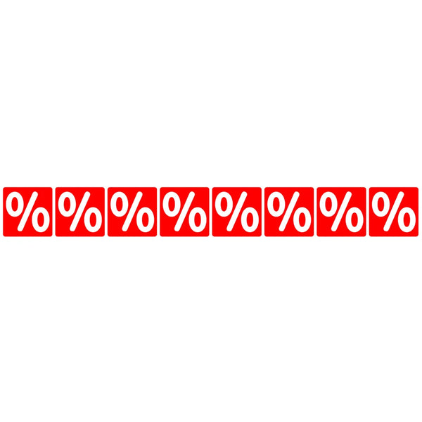 Adhésif % blanc sur rouge orientation verticale 13x99 cm pour signalétique soldes boutique