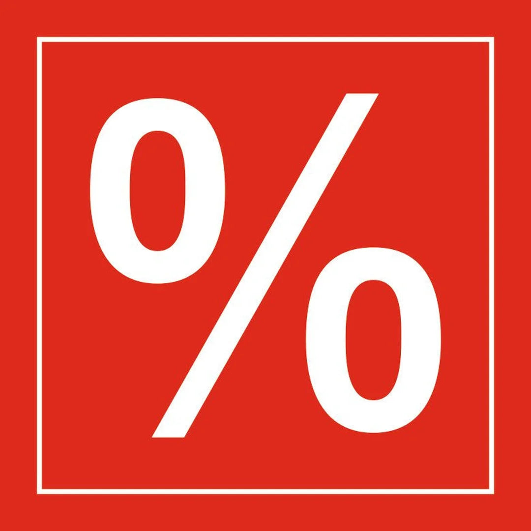 Adhésif vitrine % rouge-rubis translucide 33x33 cm, inscription blanche, pour signalétique promotionnelle en magasin