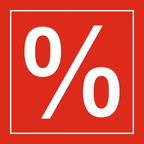 Adhésif vitrine % rouge-rubis translucide 33x33 cm, inscription blanche, pour signalétique promotionnelle en magasin