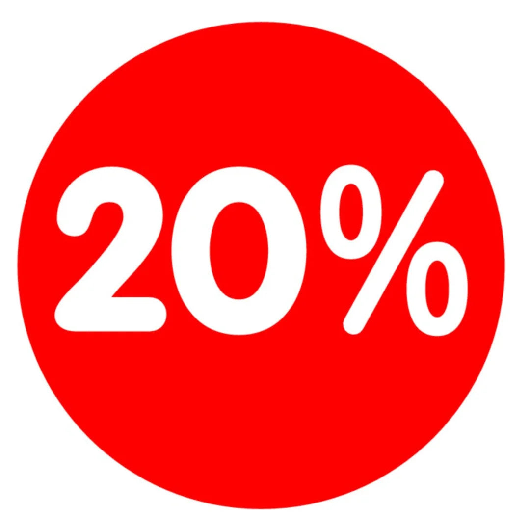 Adhésif vitrine promotionnel Ø 32 cm avec pourcentage, fond rouge