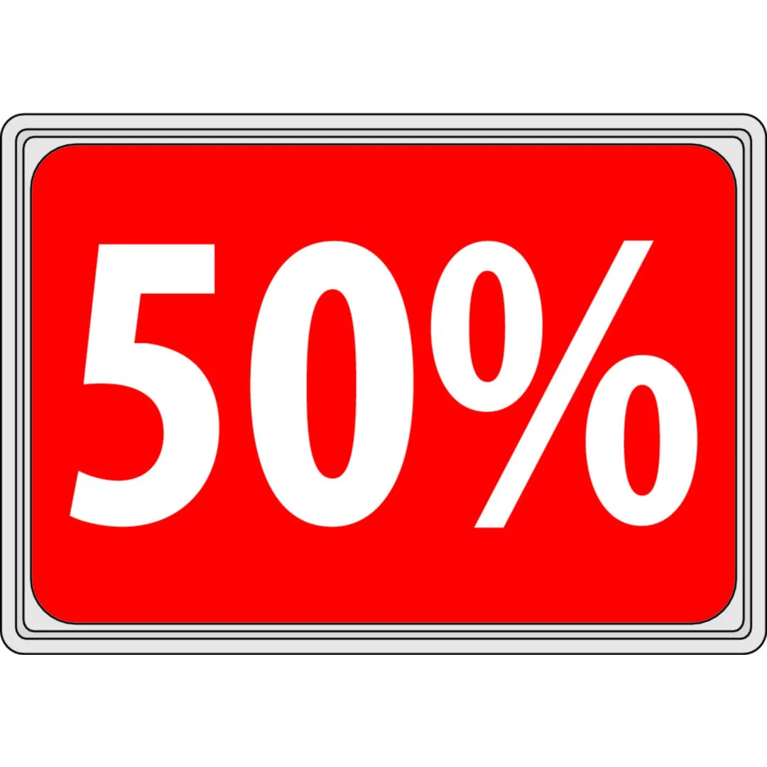 Affiche carton A4 rigide rouge impression 50 % signalétique liquidation boutique