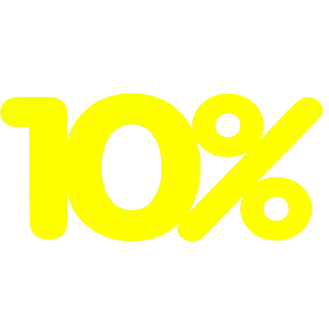 Affiche -10% découpée en carton fluo jaune pour signalétique soldes en magasin, 50x23 cm