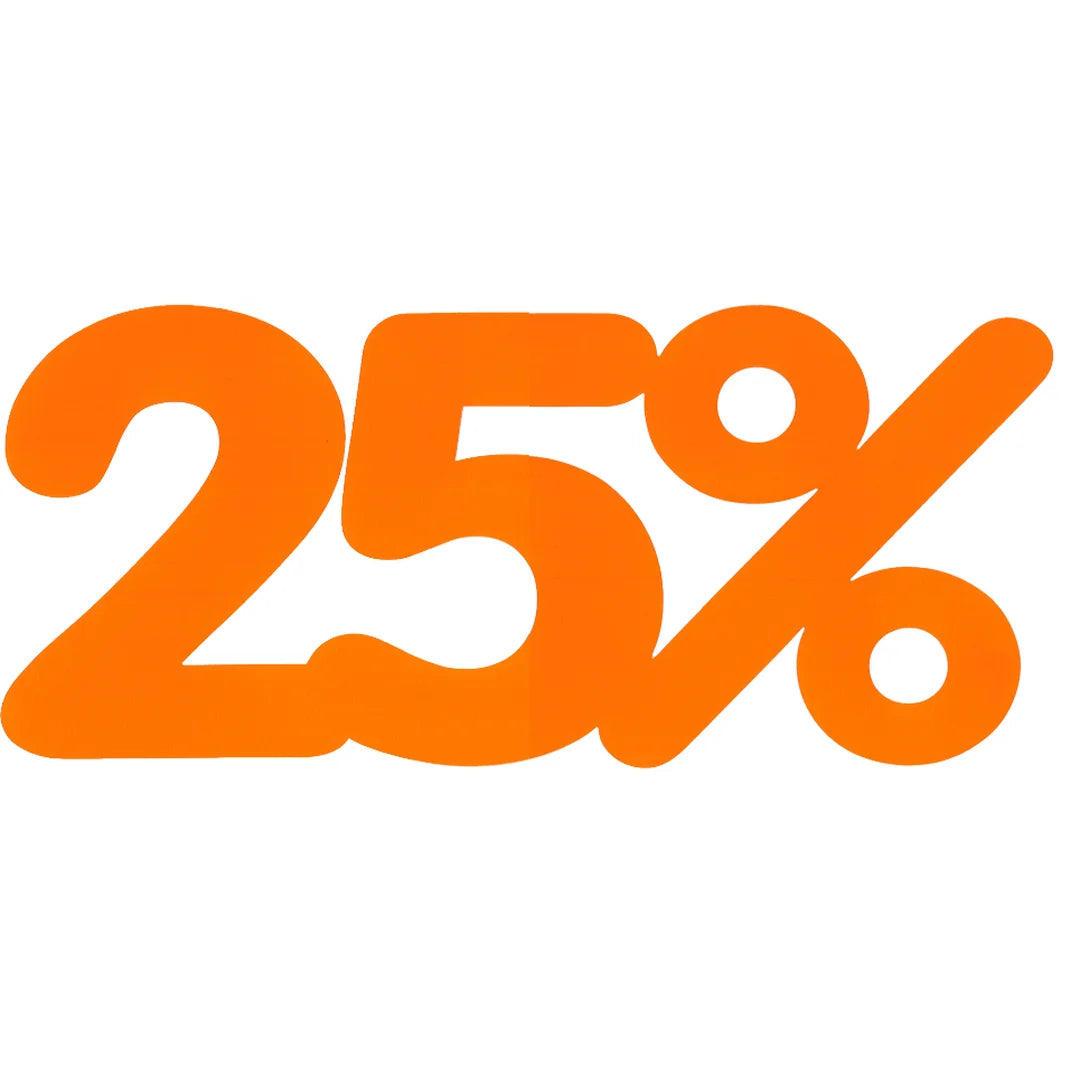 Affiche -25% découpée en carton fluo orange pour soldes en magasin, 50x23 cm