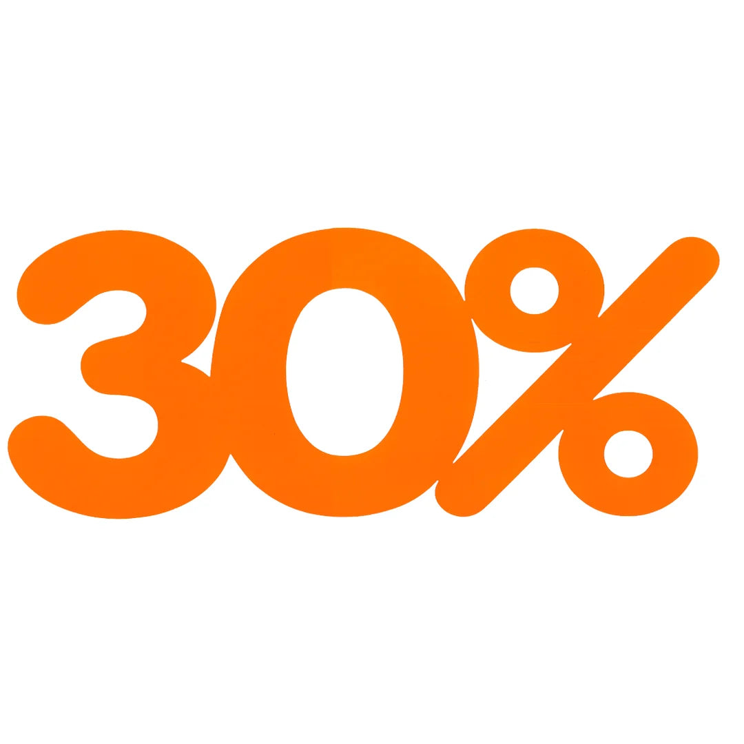 Affiche -30% découpée en carton fluo orange signalétique promotionnelle magasin, 50x23 cm