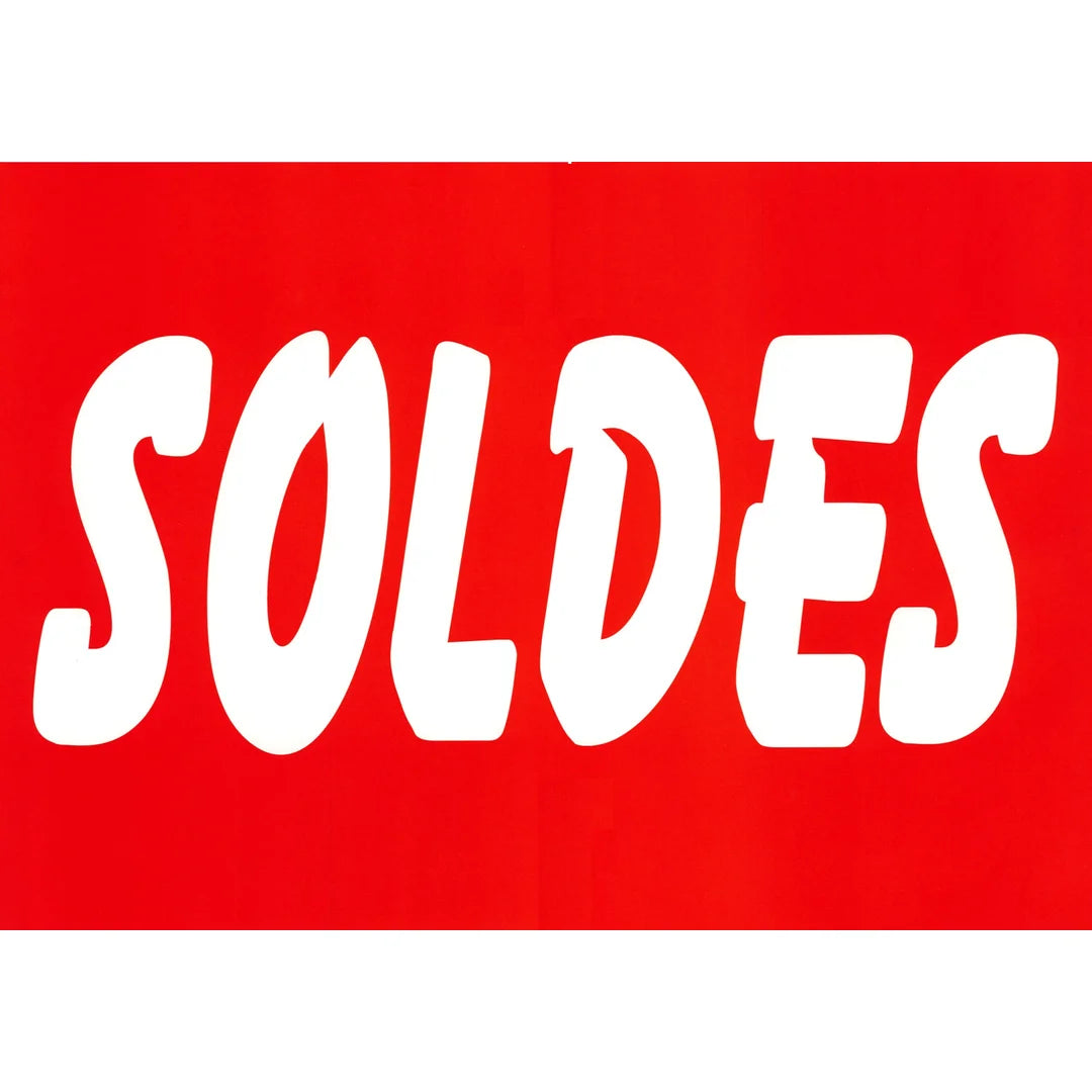 Affiche soldes 40×60 cm blanc sur rouge pour vitrine de magasin – signalétique promotionnelle professionnelle
