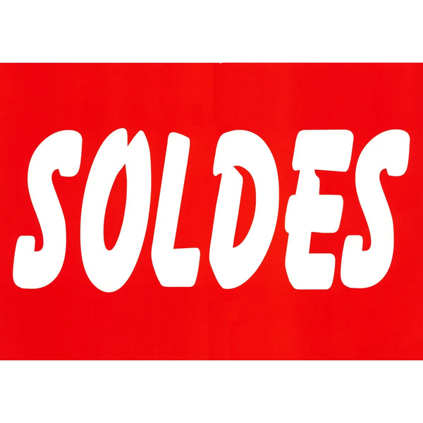 Affiche soldes 40×60 cm blanc sur rouge pour vitrine de magasin – signalétique promotionnelle professionnelle