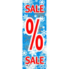 Affiche papier WINTERSALE soldes d'hiver, fond bleu clair avec flocon et typographie rouge, pour vitrine de magasin