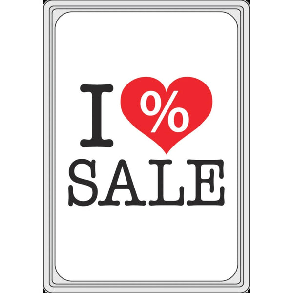 Affiche carton soldes I Love Sale format A4 pour vitrine et rayon de magasin