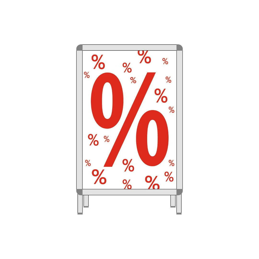 Affiche papier soldes % rouge sur fond blanc format vertical 48x138 cm pour vitrine