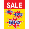 Affiche papier SALE 30% 40% 50% format 48x138 cm rouge jaune bleu pour rayon ou chevalet