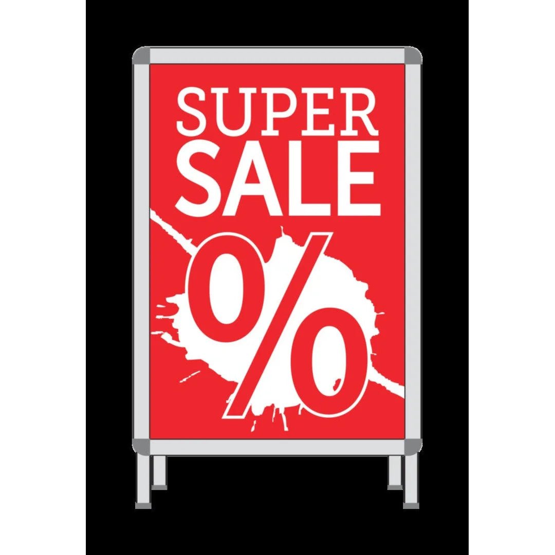 Affiche papier SUPERSALE blanc sur rouge format 48x138 cm pour soldes en magasin