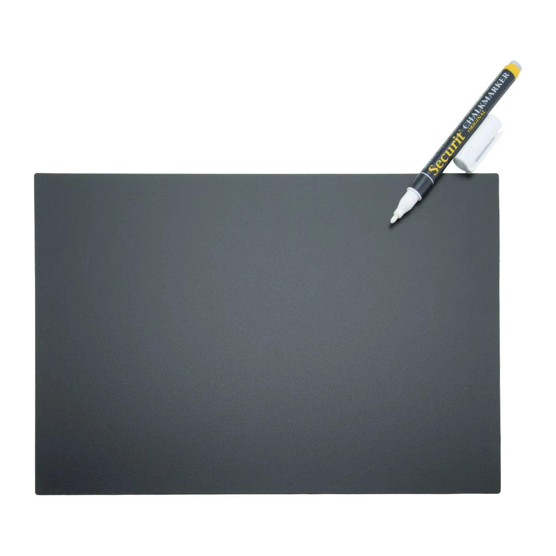 Lot de 5 ardoises effaçables A4 noires avec feutre-craie liquide et accessoires pour affichage en magasin