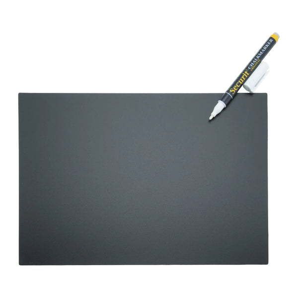 Lot de 5 ardoises effaçables A4 noires avec feutre-craie liquide et accessoires pour affichage en magasin