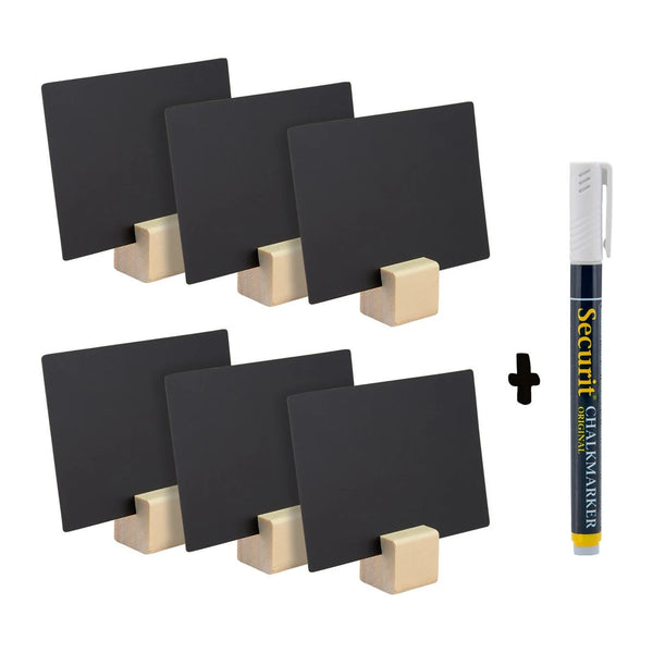 Lot de 6 ardoises de table A6 avec socle en bois et marker craie liquide inclus