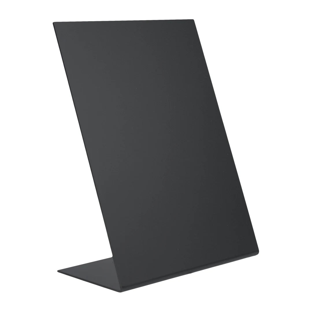 Ardoise de table en L format A5 en plastique noir, compatible marqueurs à craie liquide