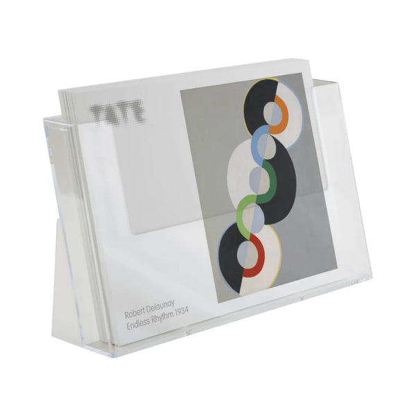 Bac présentoir acrylique A4 horizontal avec brochures, vue en situation