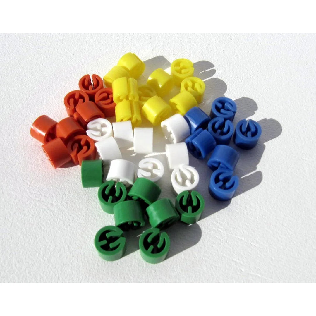 Bagues clips neutres pour cintre en 5 couleurs : blanc, orange, jaune, bleu et vert – lot professionnel