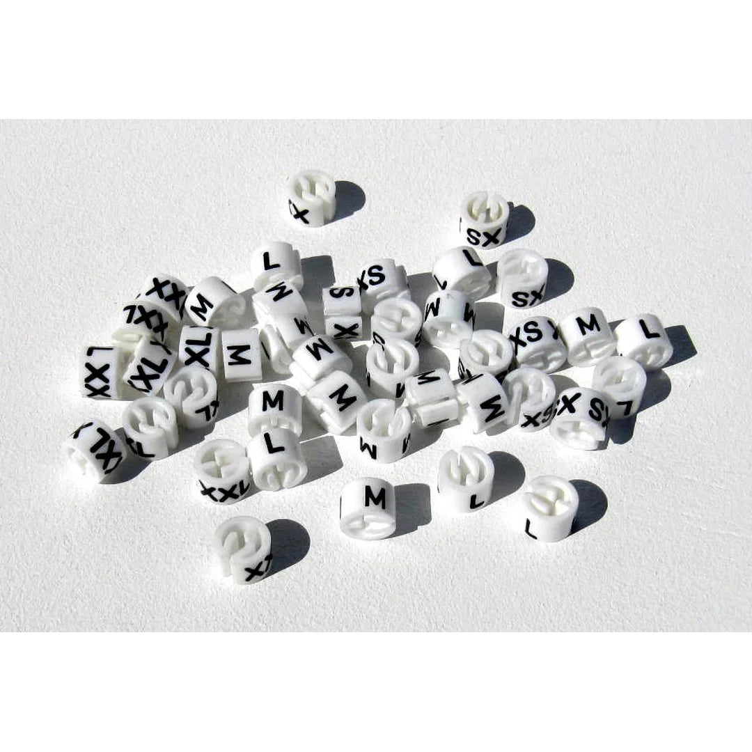 Bague de taille pour cintre blanche inscription noire XS à XXL, accessoire repérage tailles en magasin