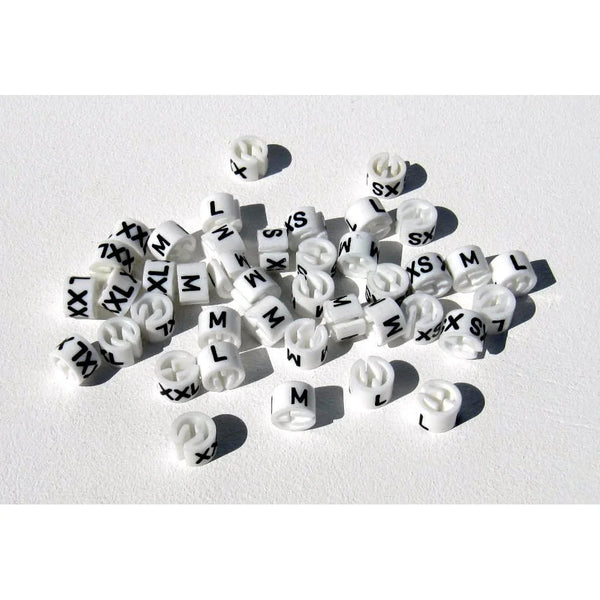 Bague de taille pour cintre blanche inscription noire XS à XXL, accessoire repérage tailles en magasin