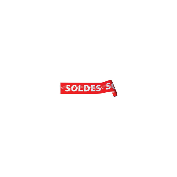 Détail banderoles soldes en rouleau, coloris rouge sur blanc et noir sur jaune