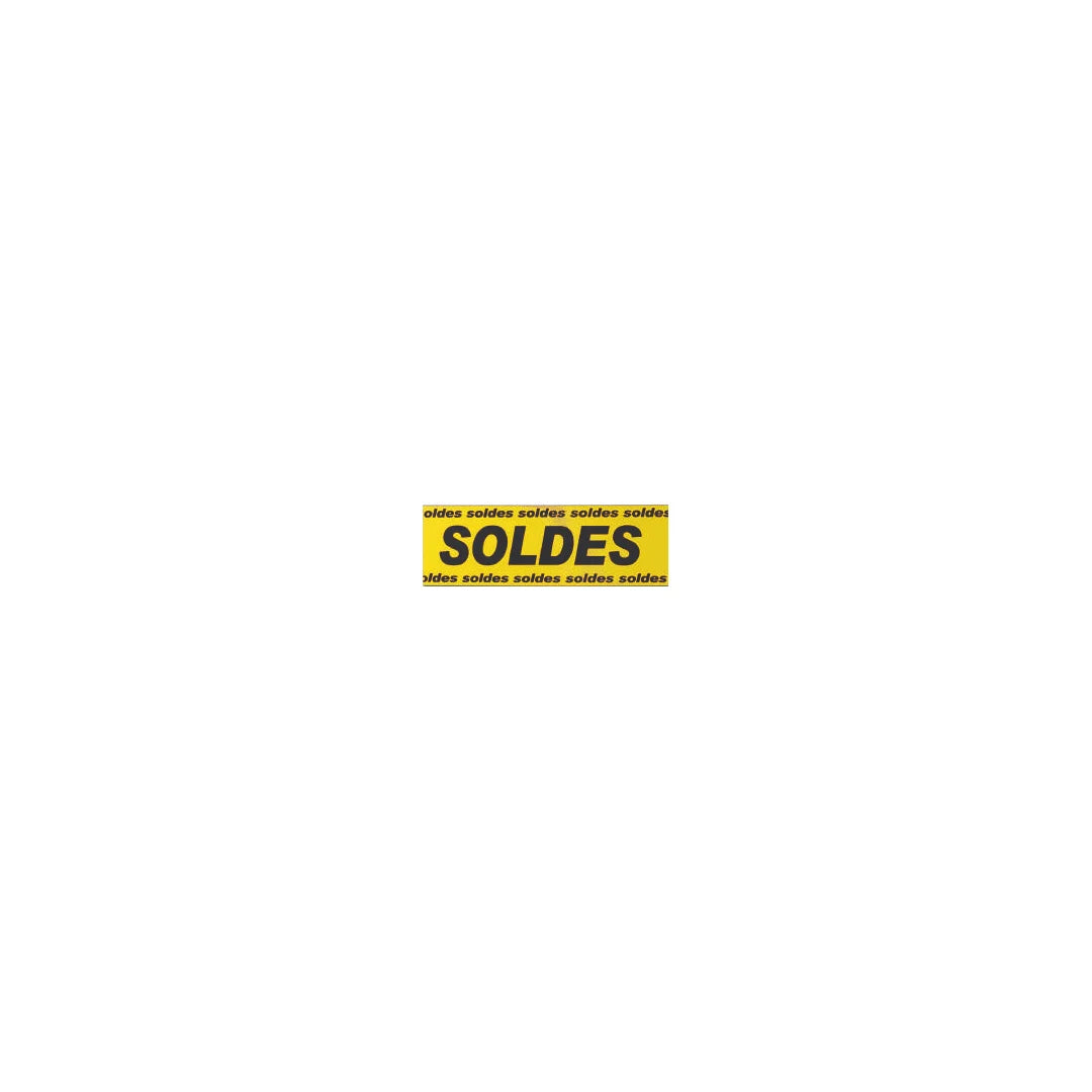 Banderoles soldes en rouleau — motifs Damier % et Bulles % pour affichage promotionnel