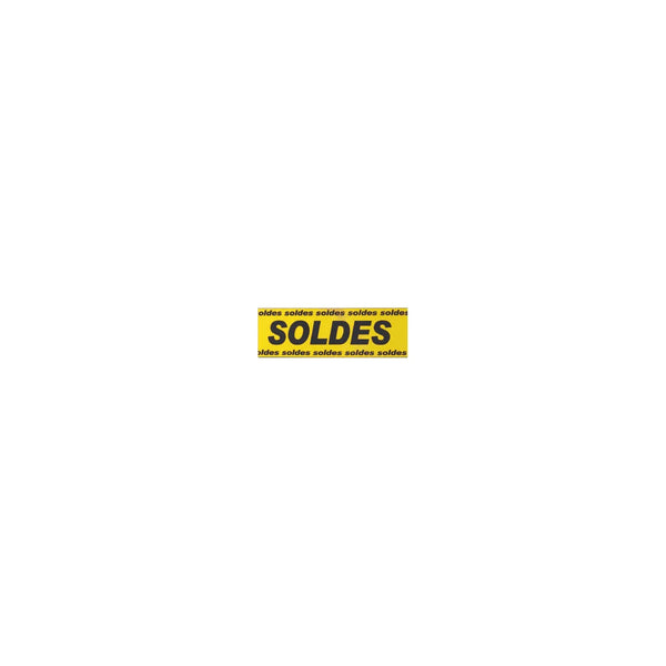Banderoles soldes en rouleau — motifs Damier % et Bulles % pour affichage promotionnel