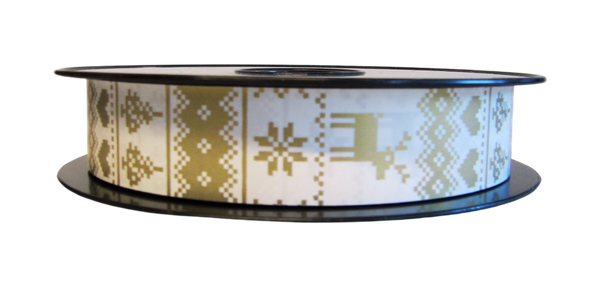 Bobine de bolduc imprimé Noël 25 mm x 100 m – ruban décoratif festif pour emballages cadeaux et décorations de fin d’année