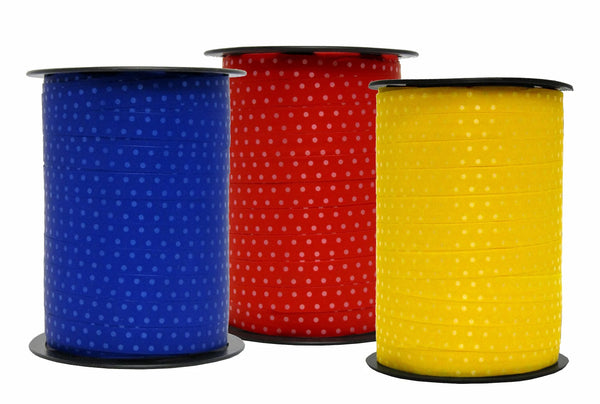 Bobine de bolduc imprimé pois 10 mm x 225 m – ruban décoratif multicolore pour emballages cadeaux et décorations festives