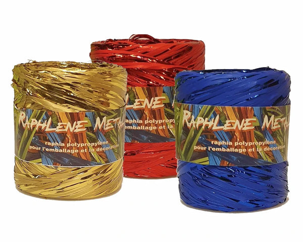 Bobine de raphia métallisé polypropylène 12,5 mm x 200 m – ruban décoratif brillant pour emballages cadeaux et compositions florales