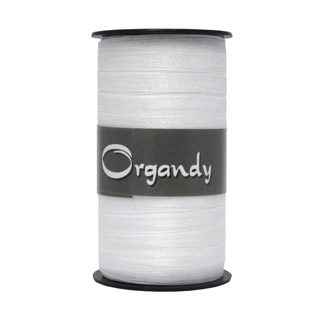 Bobine de ruban organdi semi-transparent blanc 7 mm x 50 m pour emballages élégants et mariages