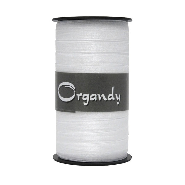 Bobine de ruban organdi semi-transparent blanc 7 mm x 50 m pour emballages élégants et mariages