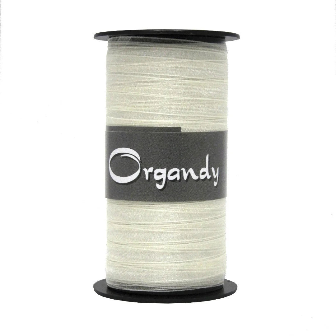 Bobine de ruban organdi semi-transparent crème 7 mm x 50 m pour compositions florales et pochettes cadeaux