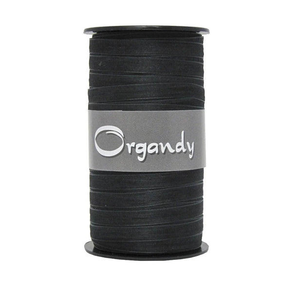 Bobine de ruban organdi semi-transparent noir 7 mm x 50 m pour boutiques cadeaux et fleuristes