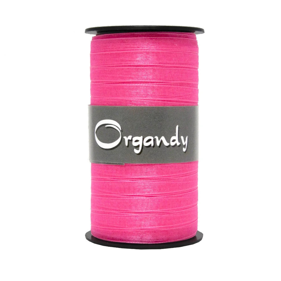 Bobine de ruban organdi semi-transparent rose 7 mm x 50 m pour emballages cadeaux et décorations de vitrine